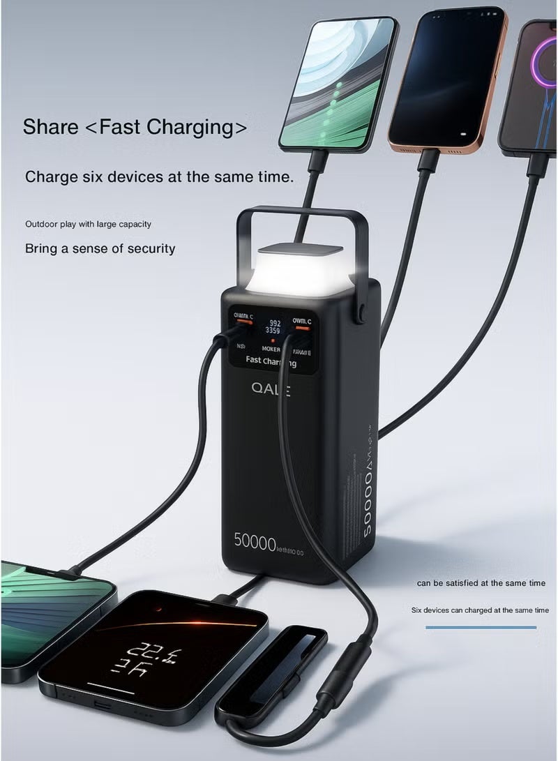 OALE 50000mAh High-Capacity Power Bank with LED Display & Camping Lamp | 22.5W Fast Charging, 4 Built-in Cables | Portable Battery Pack for iPhone, Samsung, Xiaomi & More – Black - Image 5